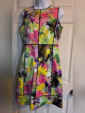 Calvin Klein Colorblock Floral Sleeveless Dress Size 6